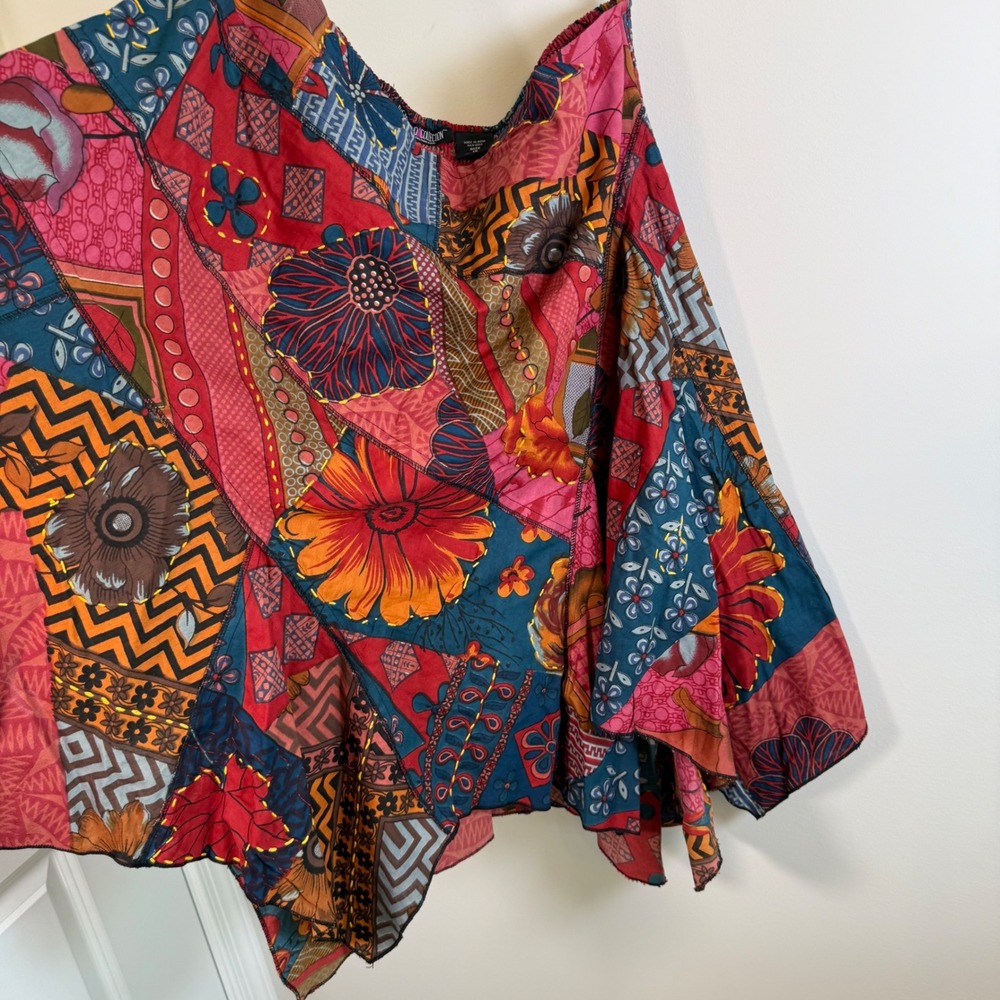 The Pyramid Collection Patchwork Midi Skirt 1X Lagenlook BOHO 100% Cotton Smock - Picture 4 of 7